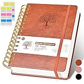 Lined Spiral Notebook Journal, 300 Pages Hardcover Leather Journals for Women Men, A5 College Ruled Notebooks, 100 GSM Thick Paper, Spiral Bound Journaling for Writing Work School 5.75"×8.38", Brown