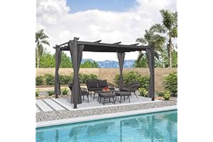 PURPLE LEAF 10' X 13' Outdoor Pergola with 4-Sided Curtains Retractable Canopy Patio Aluminum Sun Shade for Garden Deck Porch Gazebo Pavilion Grill Modern Yard Grape Trellis Pergola Gray