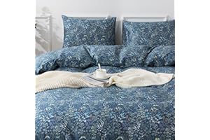 HoneiLife King Duvet Cover Set - 100% Cotton Comforter Cover, Floral Bedlinen Set with Zipper Closure & Corner Ties, 3-pcs(1Duvet Cover+2 Pillow Case)-Herbs