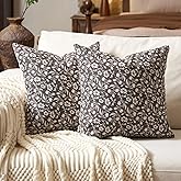 Aeckself Neutral Floral Pillow Covers 20x20 Set of 2, Vintage Block Print Throw Pillow Covers Decorative Farmhouse Accent Couch Pillows for Living Room Bedroom, Brown