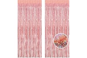 BRAVESHINE Rose-Gold Metallic Tinsel Backdrop - 2Pcs 3.2x8.2ft Metallic Tinsel Foil Fringe Curtains Photo Booth Streamers for 21-st Birthdays Bachelorette Engagement Bridal Shower Party Decorations