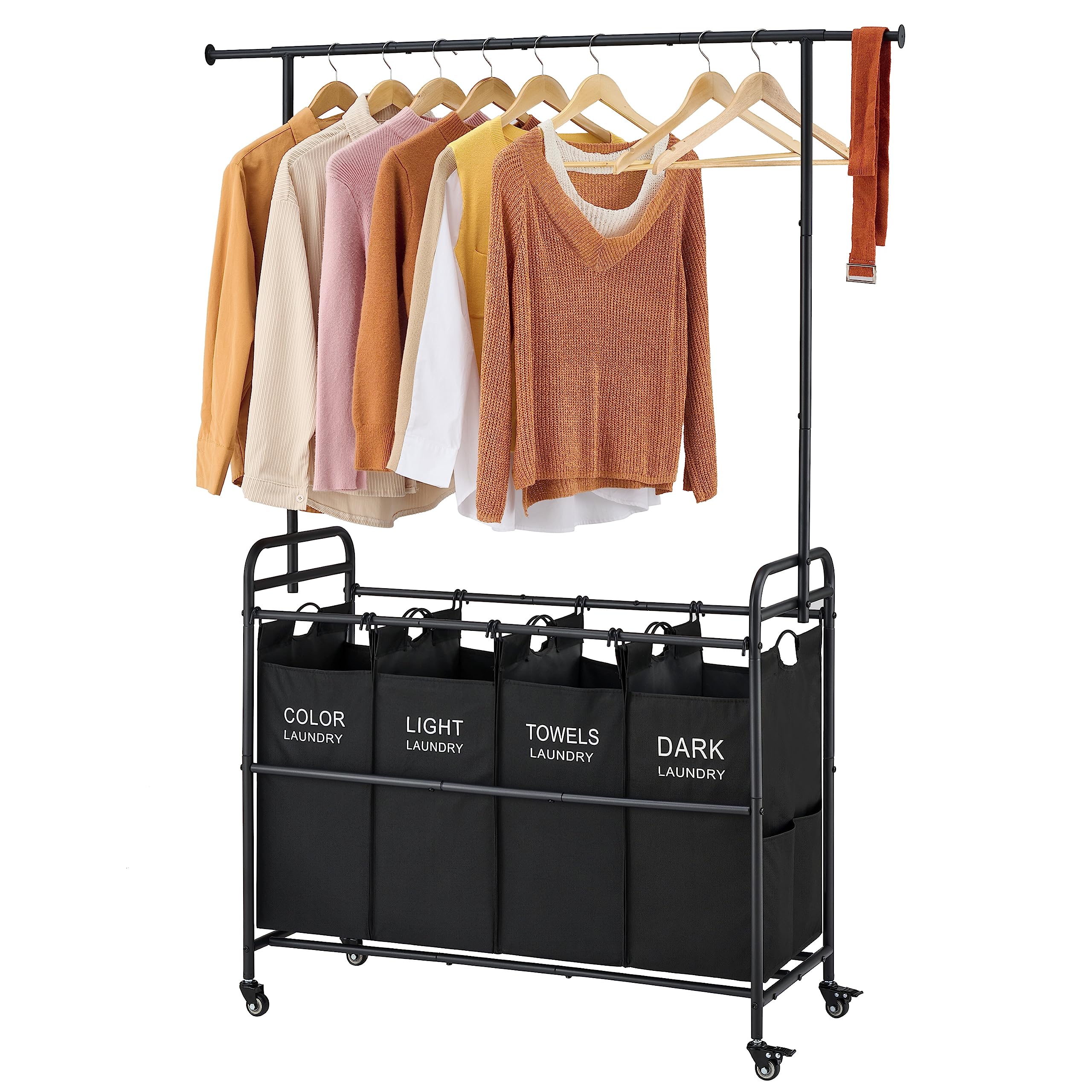 Photo 1 of Tajsoon Laundry Sorter Cart with Hanging Clothes Rack, 4 Butler Sorter Basket Organizer, Black