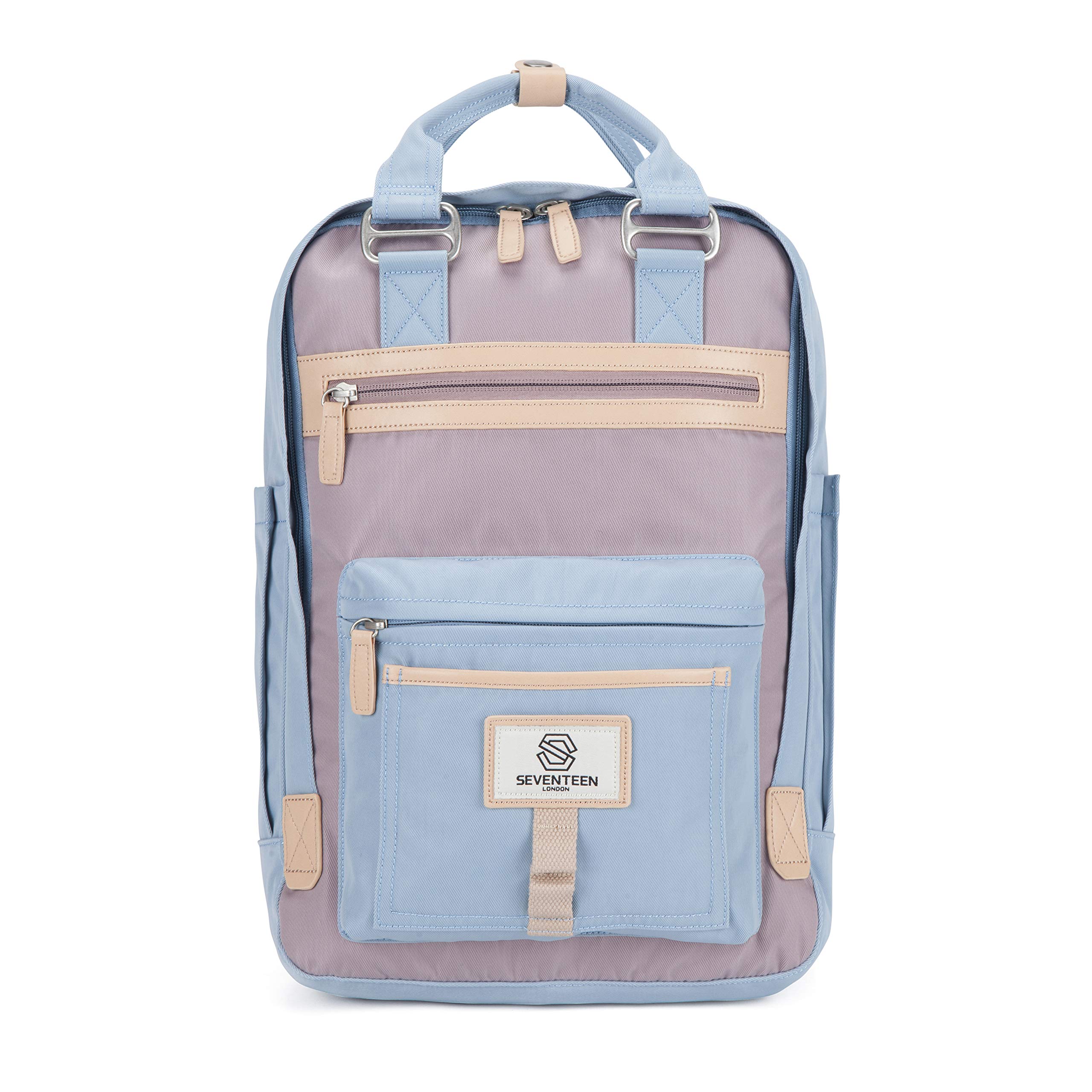 SEVENTEEN LONDON – Modern Urban Unisex Light Blue & Lilac 'Wimbledon' Backpack in a Classic Slim Simple Design – Fits Laptop up to 13”