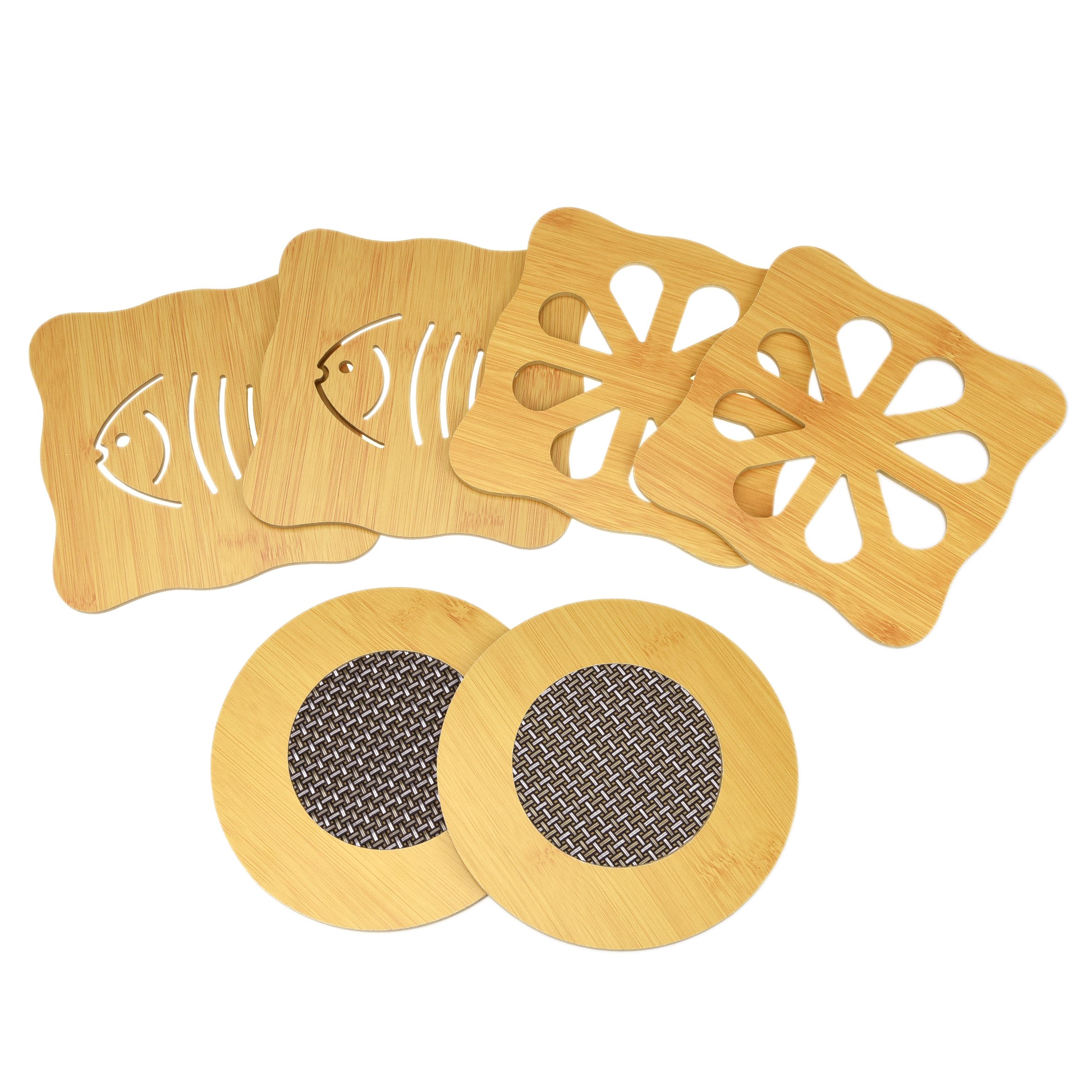 NKTM 6 Pack Bamboo Trivet Mat Set, Heavy Duty Hot Pot Holder Pads