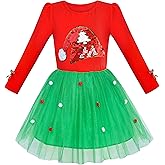 Sunny Fashion Girls Dress Christmas Santa Hat Long Sleeve Party Dress Size 6-12