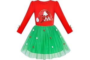 Sunny Fashion Girls Dress Christmas Santa Hat Long Sleeve Party Dress Size 6-12