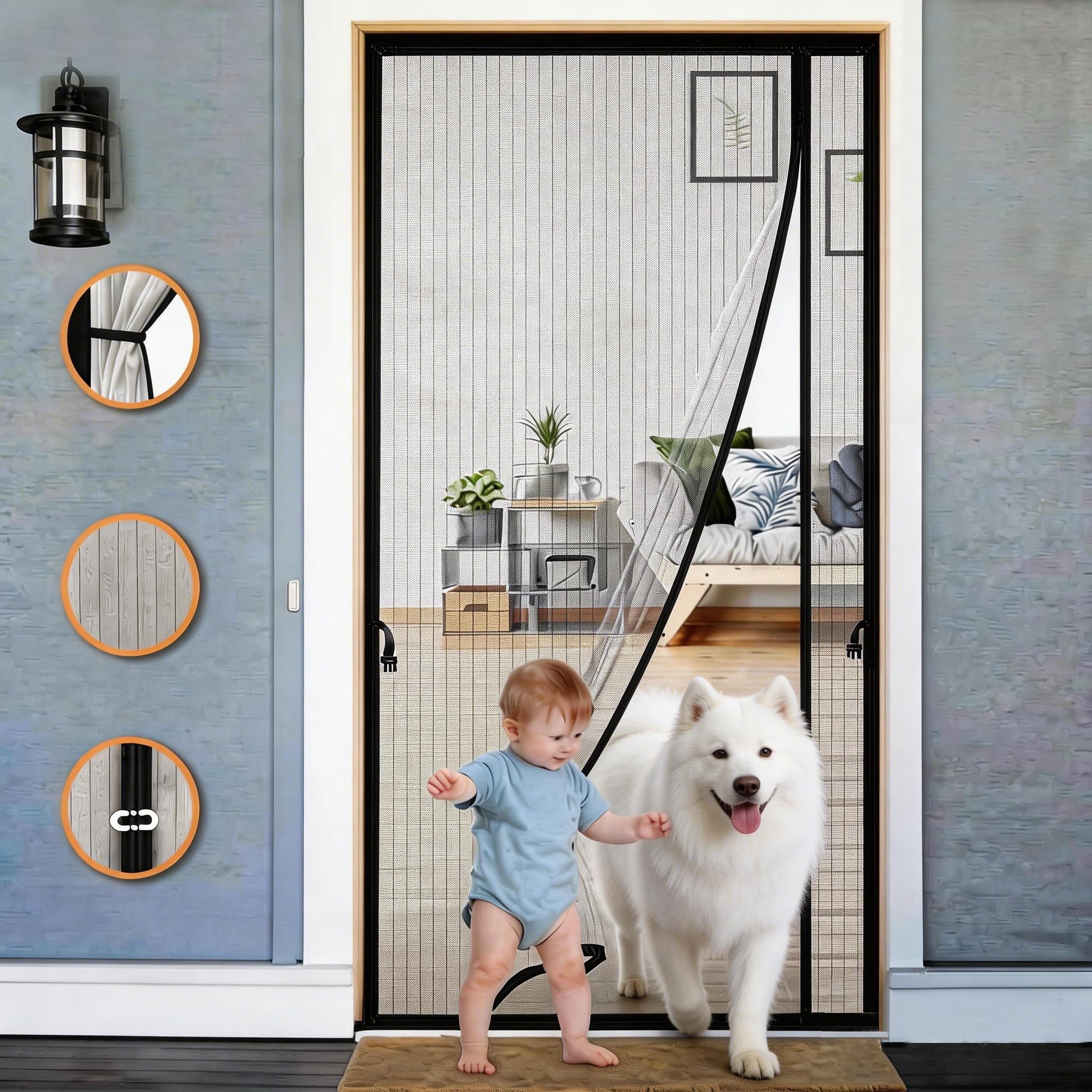 Wanoore Magnetic Fly Screen Door, 100 x 210 cm, Black Insect Protection Balcony Door, Fly Screen Door, No Drilling, Automatic Closing Mosquito Net for Balcony Door, Living Room Door, Cellar Door,