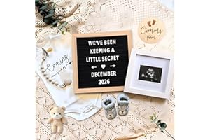 Pregnancy Announcement, Baby Announcement Ideas Set Include Felt Letter Board, Baby Onesie, Baby Booties, Photo Frame, Wooden