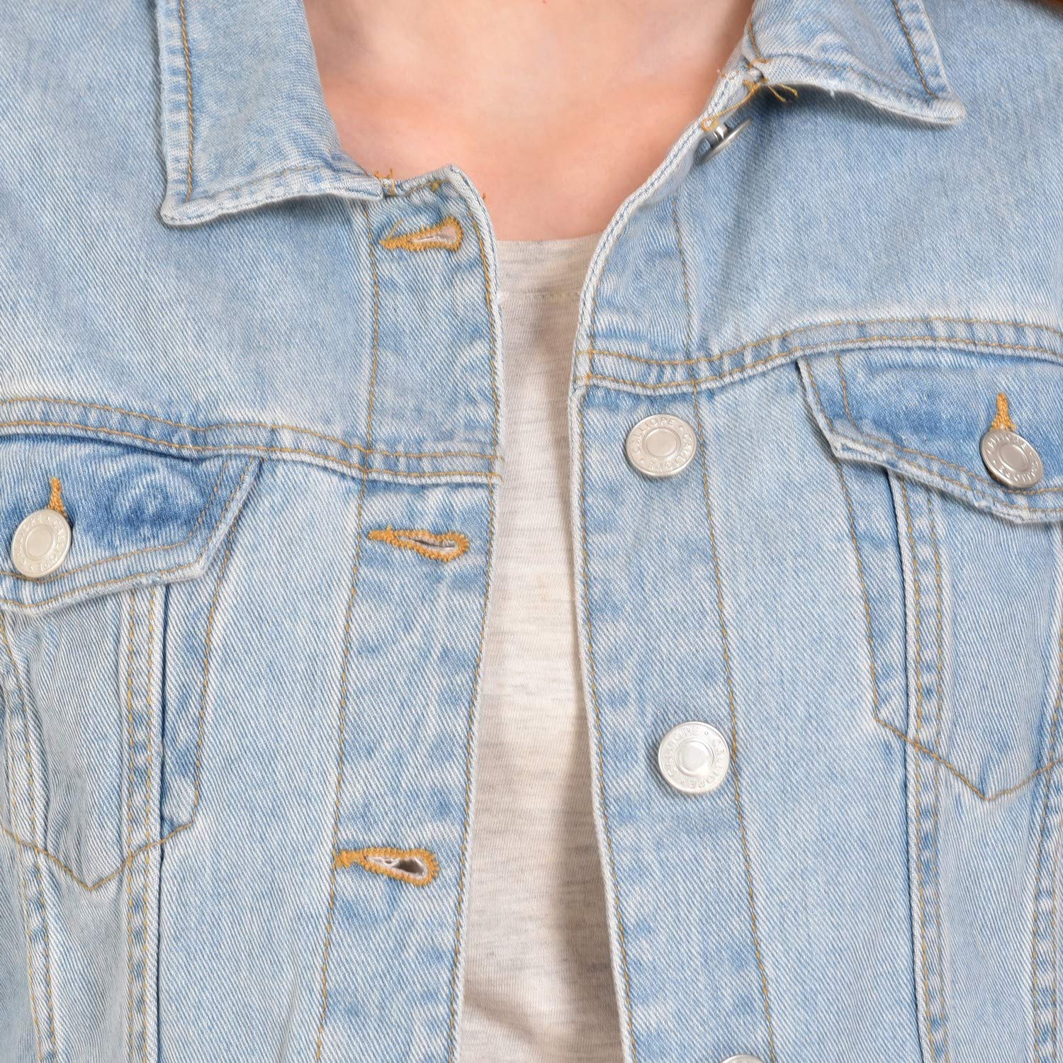 mansicollections full sleeve light blue denim jacket for women