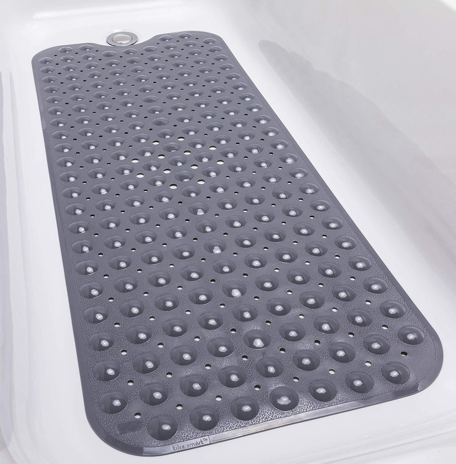 TIKE SMART Extra-Long Non-Slip Bathtub & Shower Mat 39”x16” (Smooth/Non-Textured Tubs Only) Safe, Clean, Machine-Washable, Superior Grip&Drainage, Vinyl, Opaque Gray (Grey): Home & Kitchen