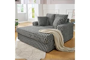 VanAcc 53" Upholstered Chaise Lounge, Plush Sleeper Chair Sofa Bed with Throw Pillows & Armrests, Sleeper for Living Room, Ash Grey