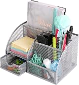 EXERZ Desk Organiser Mesh Desk Tidy Caddy Pen Holder 7 Compartments Silver Grey view 2
