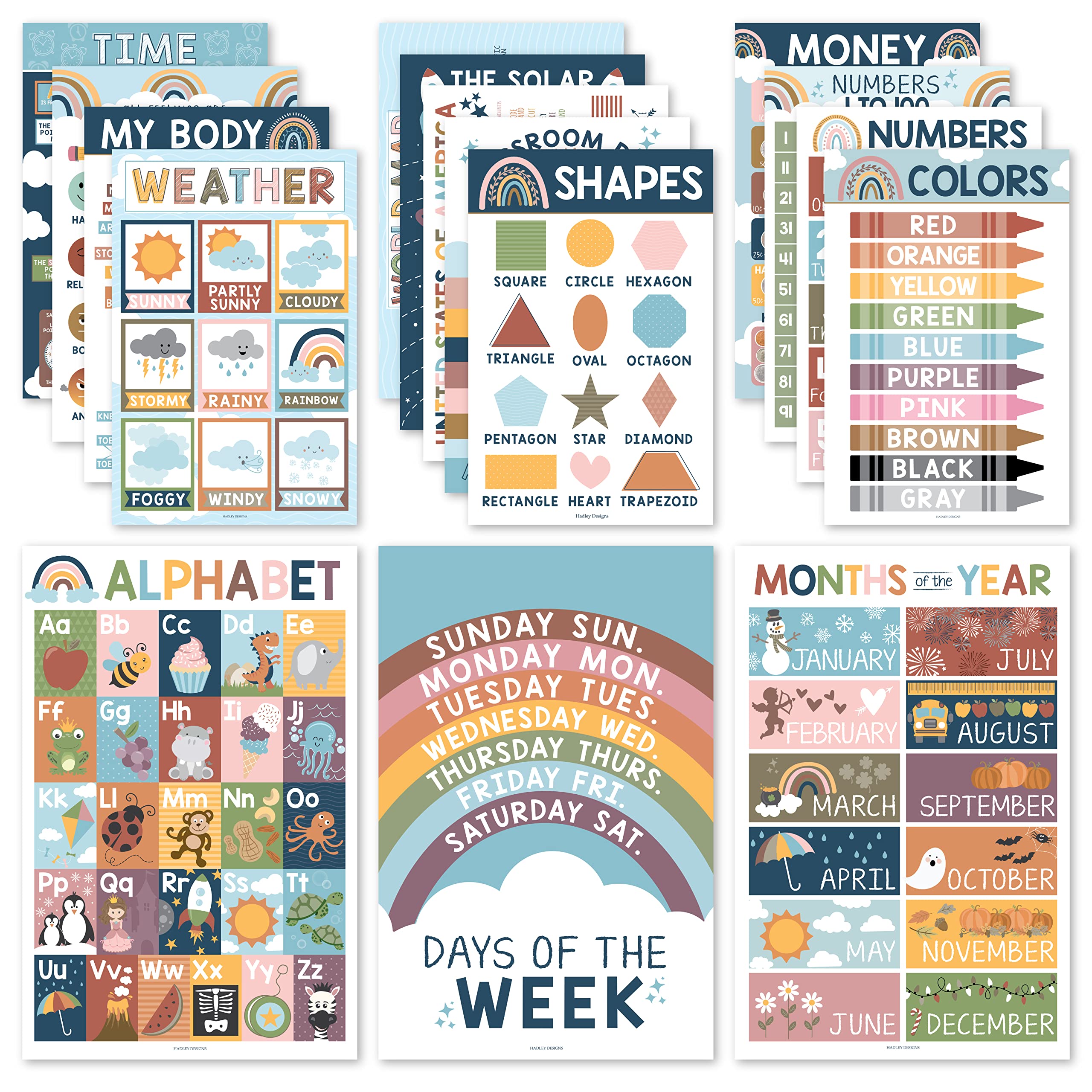 Mua Hadley Designs 16 Boho Kids Educational Posters for Toddlers ...
