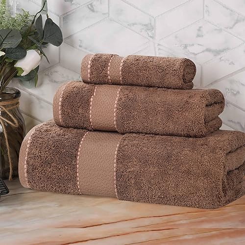 Superior Egypt Produced Giza Cotton 3 Piece Towel Set, Luxury Plush Bathroom Essentials, Quick Dry, Shower, Spa, Soft, Includes 1 Bath, 1 Hand, 1 Washcloth/Face Towel, Niles Collection, Navy Blue - Amazon deal for $19.43