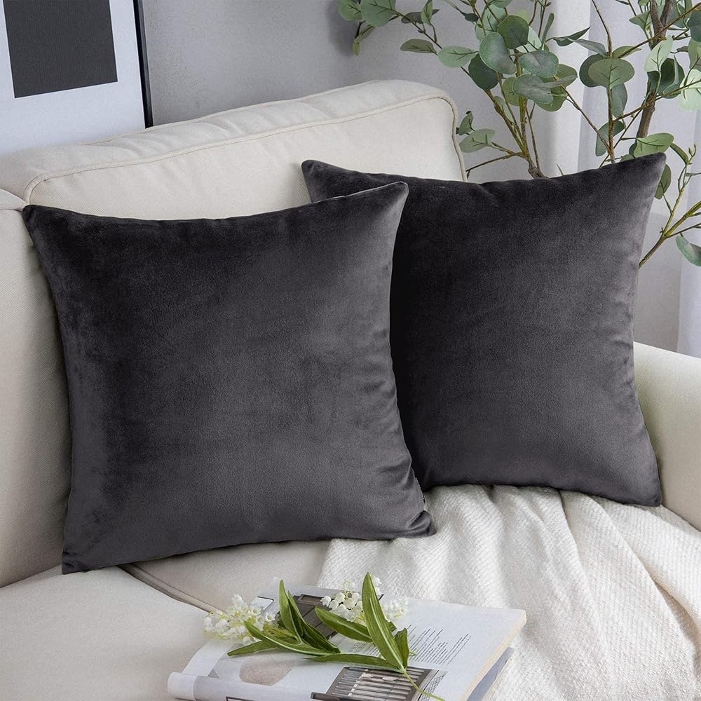 Yorkshire Bedding 2 Pack Velvet Cushion Covers 18x18 Inches Dark Grey