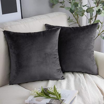Yorkshire Bedding 2 Pack Velvet Cushion Covers 18x18 Inches Dark Grey