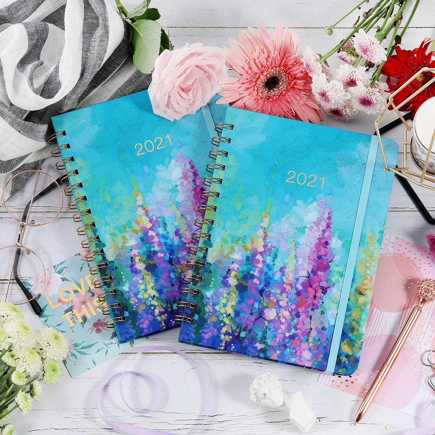 2021 Planner - Weekly & Monthly Planner with Tabs, 6.3" x 8.4", Jan. - Dec. 2021, Hardcover with Back Pocket + Thick Paper + Banded, Twin-Wire Binding - Oil Painting : Office Products