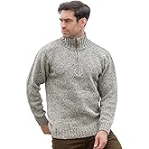 Aran Crafts Men's Irish Cable Knitted Half Zip Sweater (100% Donegal Wool)