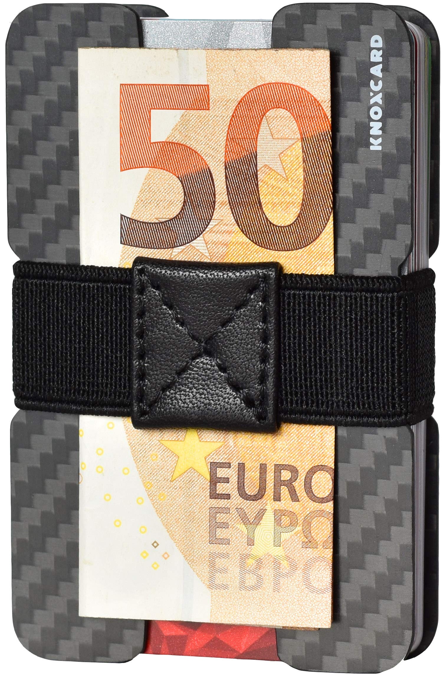 KNOXCARD Carbon Card Holder for Credit Debit Loyalty ID Cards and Money Bills - Mini Travel Wallet - RFID Blocking (Red and Black)