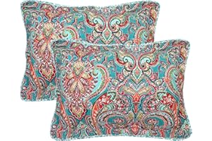 Newrara 100% Cotton Quilted Pillow Shams Set of 2 Standard Size Boho Pillow Cases Bohemian Pillow Covers (Red)