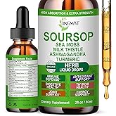 Organic Soursop Drops, Soursop Bitters Liquid w/Sea Moss Ashwagandha Milk Thistle Turmeric Holy Basil, 7-in-1 Herbal Suppleme