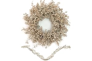 CHRISXIAO 24 Inch Christmas Wreath Front Door Artificial Champagne Gold Wreath Elegant Blend of Golden Holly Berries, Hawthorn Fruits, and Luxurious Gold Accents for Indoor Outdoor Christmas Decoration