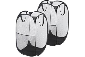 ZOES HOMEWARE Pop up Laundry Hamper 2 Pack | Collapsible Laundry Baskets | Foldable Travel Laundry Basket with Durable Handle for Kids,Dorm,Laundry Room | Black