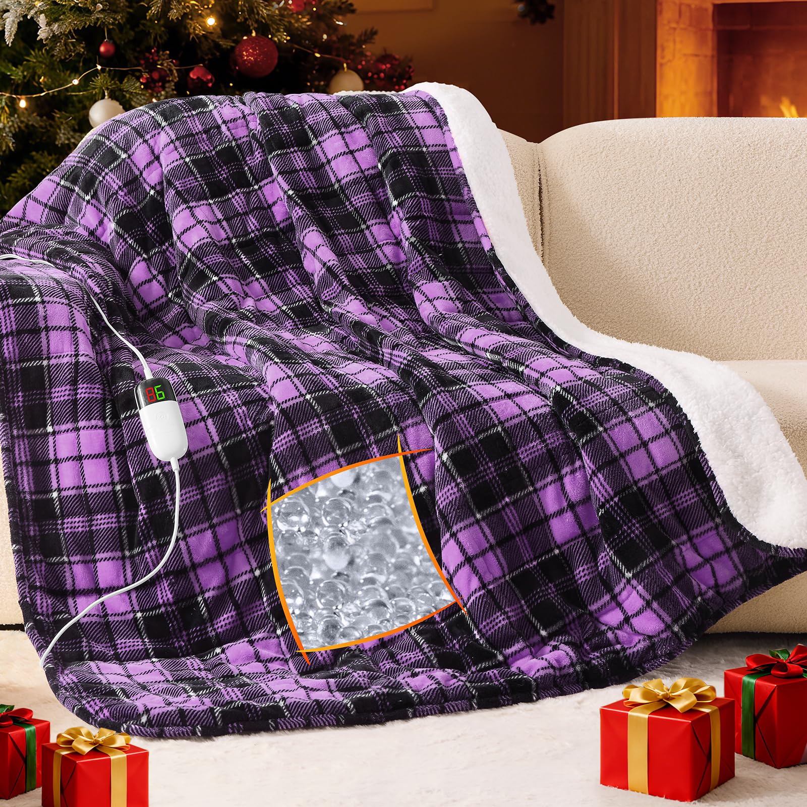 Purple Heated Weighted Blanket for Adults Throw/Twin Size 13Lbs 50"x60", 2-in-1 Electric Heating Pad Lap Heavy Blanket for 120-140lbs, 10 Level 8H Auto-Off, Cozy Birthday Gifts for Women Mom Seniors
