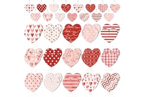 A1diee Valentines Wooden Heart Ornaments - 45Pcs Hanging Decoration 15 Style Red Pink White Love Shaped Pattern Craft with Twine Rope Party Favor Supplies Celebration Gift for Couple Lover Home Decor