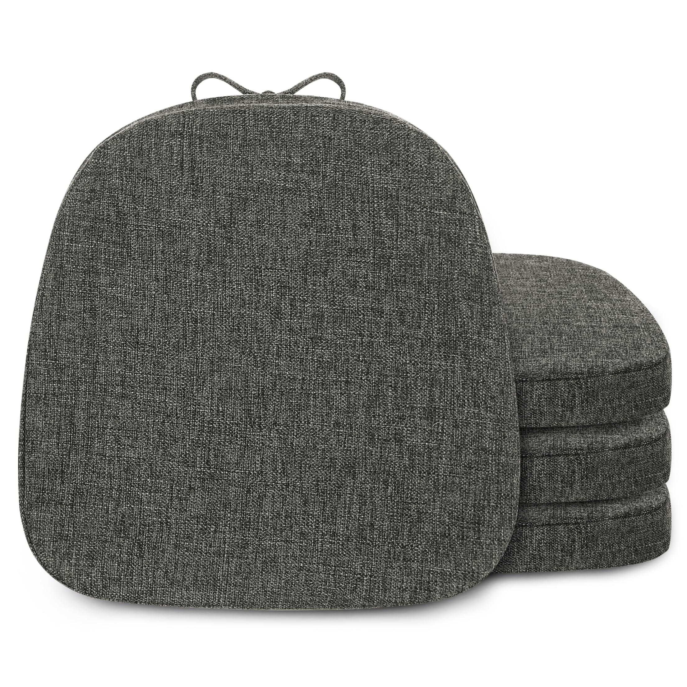 FlyGulls Dining Chair Cushions Set of 4 Non Slip Seat Cushions for Dining Chairs with Ties and Washable Covers Kitchen Seat Pads 35.5x35.5cm Dark Grey