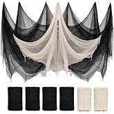 Yeomant 6Pcs Halloween Creepy Cloth 30×72inch, Scary Halloween Decorations Indoor Outdoor, 4Pcs Black Cloth 2Pcs White for Yard, Doorway, Haunted House Party