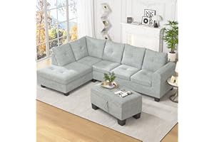 AWQM Modular Sectional Sofa Couch for Living Room, Upholstered L-Shaped Sofa Couch with Ottoman & Cup Holders, Living Room Furniture Sets Sectional Sofa Set, 6 Seat Corner Couch Sofa for Living Room