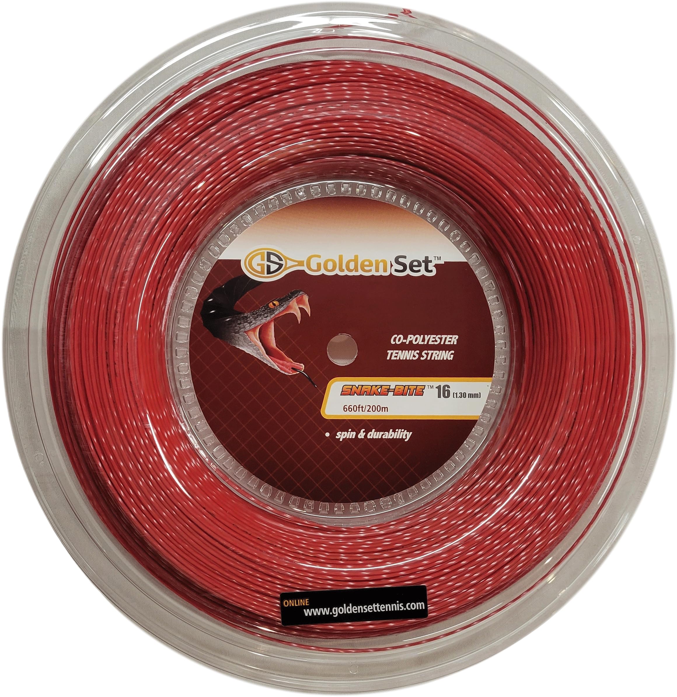 Golden Set Tennis Snake-Bite Polyester Tennis String (Red, 16 Gauge Reel (660ft/200mm)