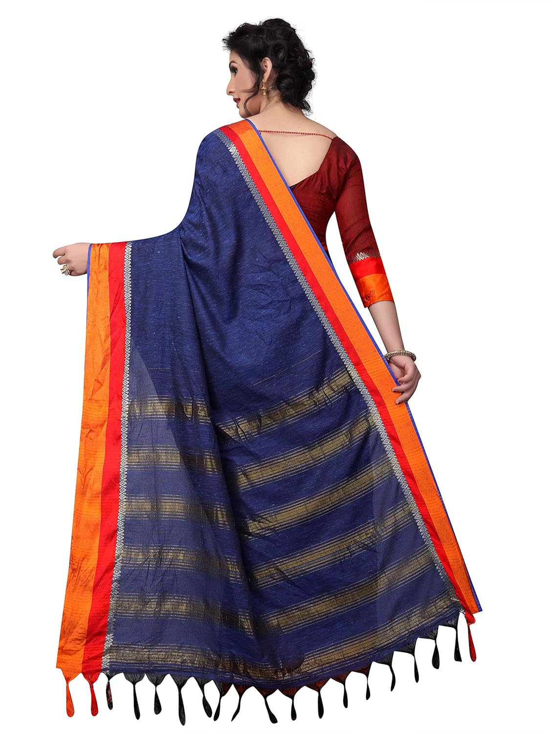 perfectblue women's linen saree with blouse piece (linensatin)