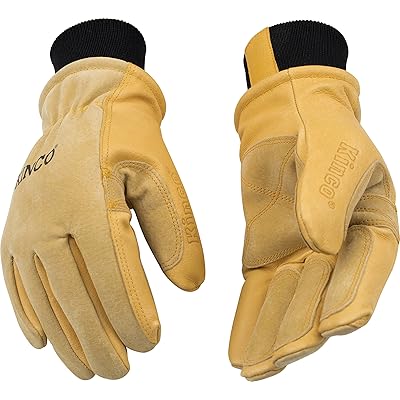 KINCO 901 Men's Pigskin Leather Ski Glove, HeatKeep Thermal Lining, Draylon Thread, Medium, Golden