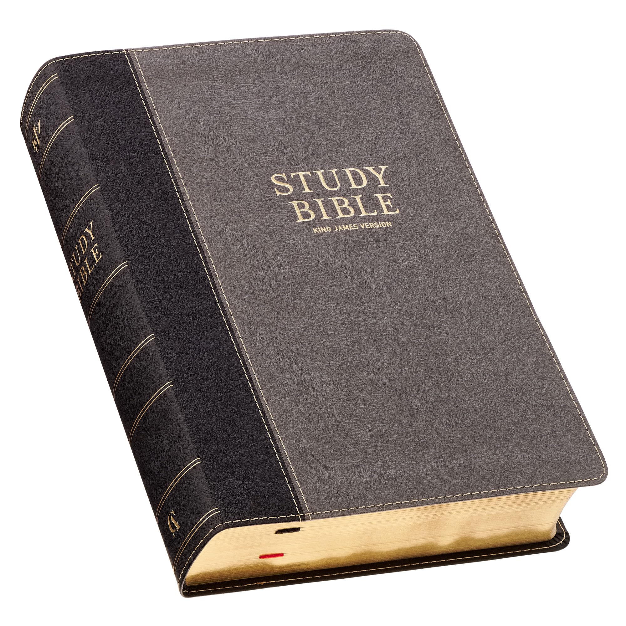 KJV Study Bible, Standard King James Version Holy Bible, Thumb Tabs, Ribbons, Vegan Leather, Gray/Black Two-Tone Image