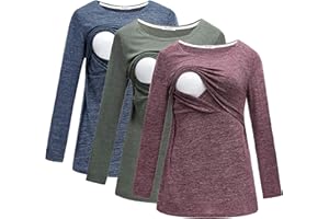 Bearsland Women's 3 Packs Maternity Clothes Long Sleeves Breastfeeding Shirts Nursing Top