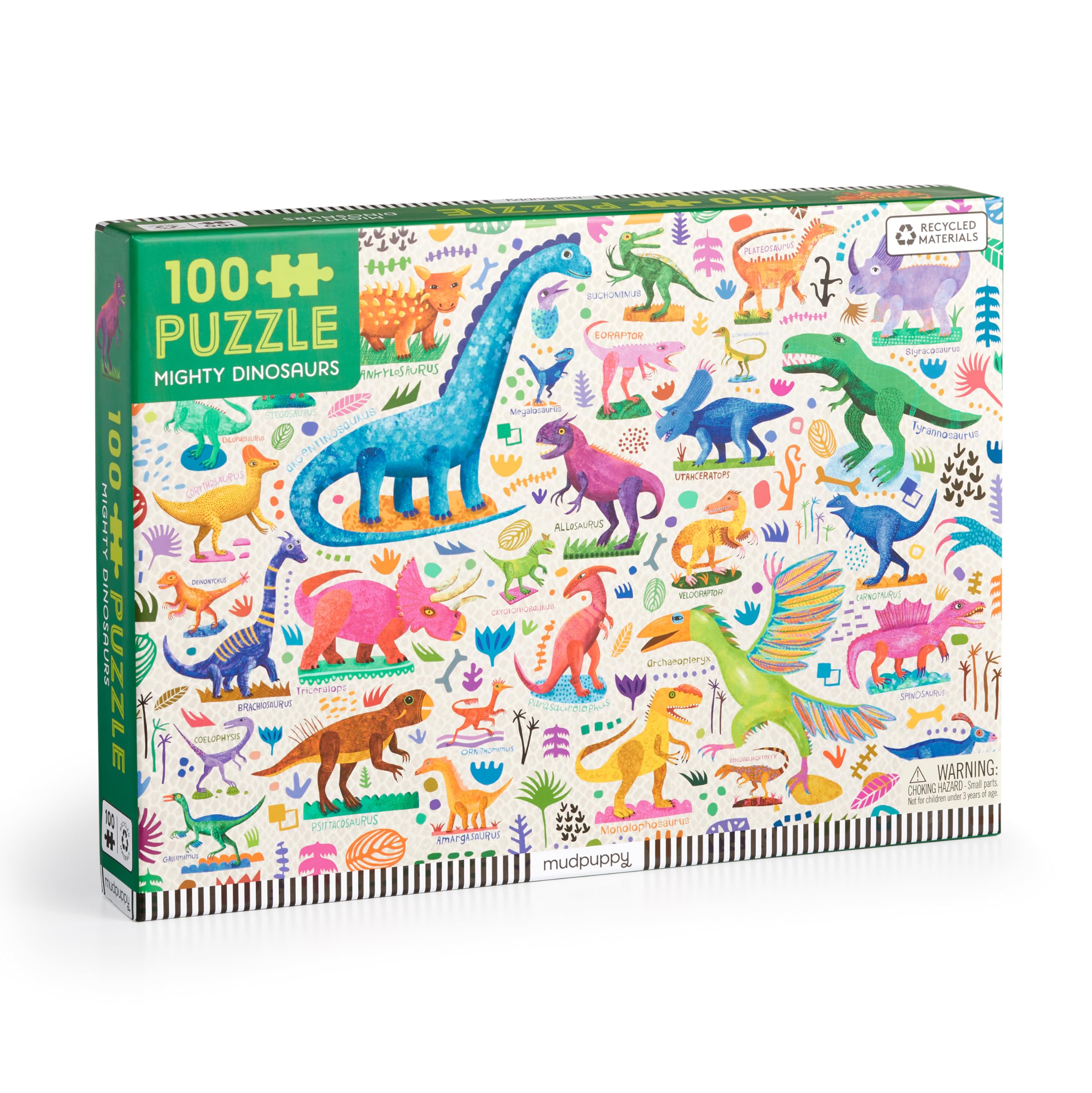 Mudpuppy Mighty Dinosaurs 100 Piece Puzzle – 100 Piece Jigsaw Puzzle with Colorful and Fun Illustrations of Jurassic Creatures for Children Ages 5 and Up