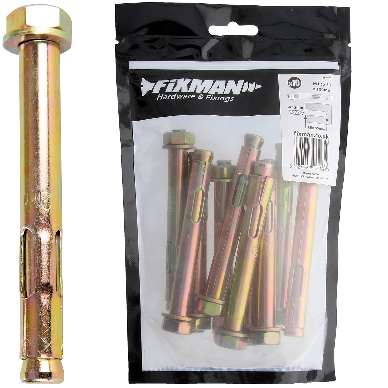 10x Sleeve Anchors M12 x 100mm Masonry Expansion Bolt Amazon.co.uk