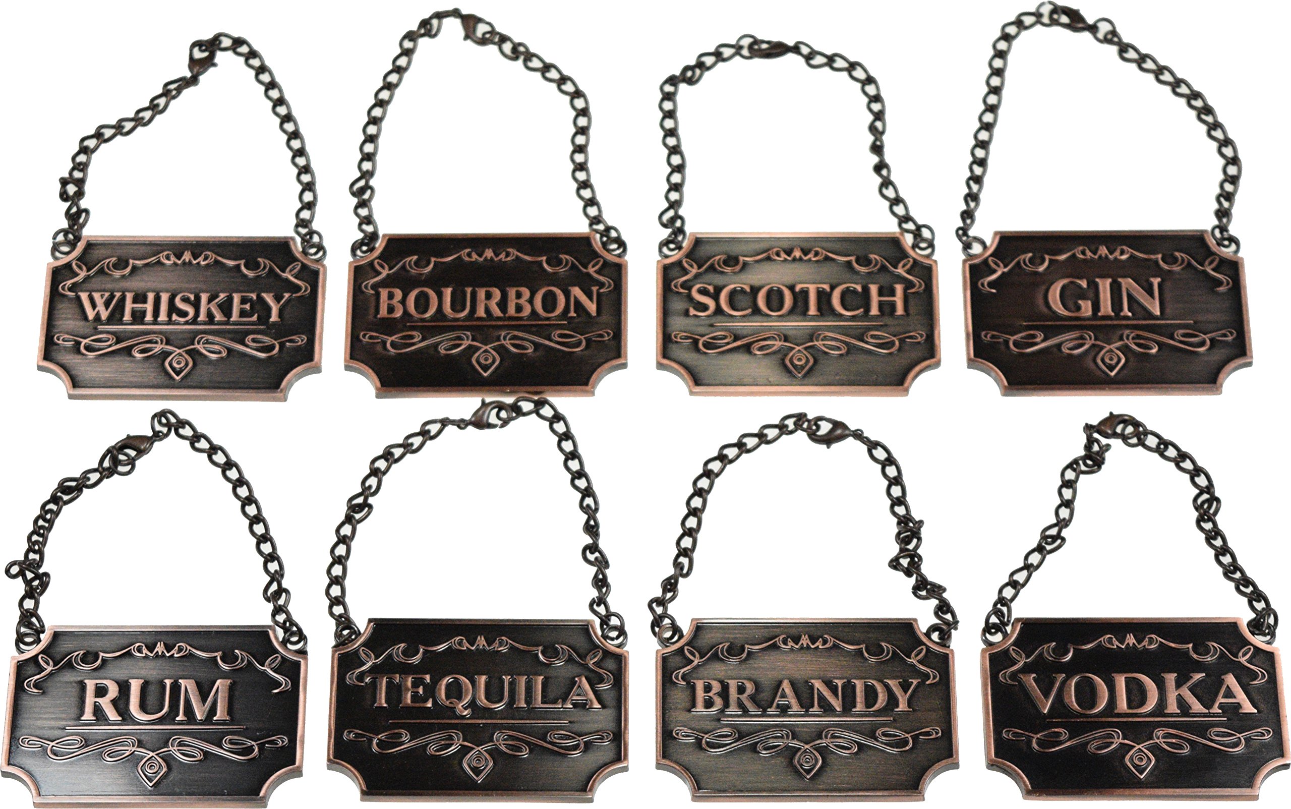 Copper Liquor Decanter Tags/Labels Set of Eight Whiskey, Bourbon