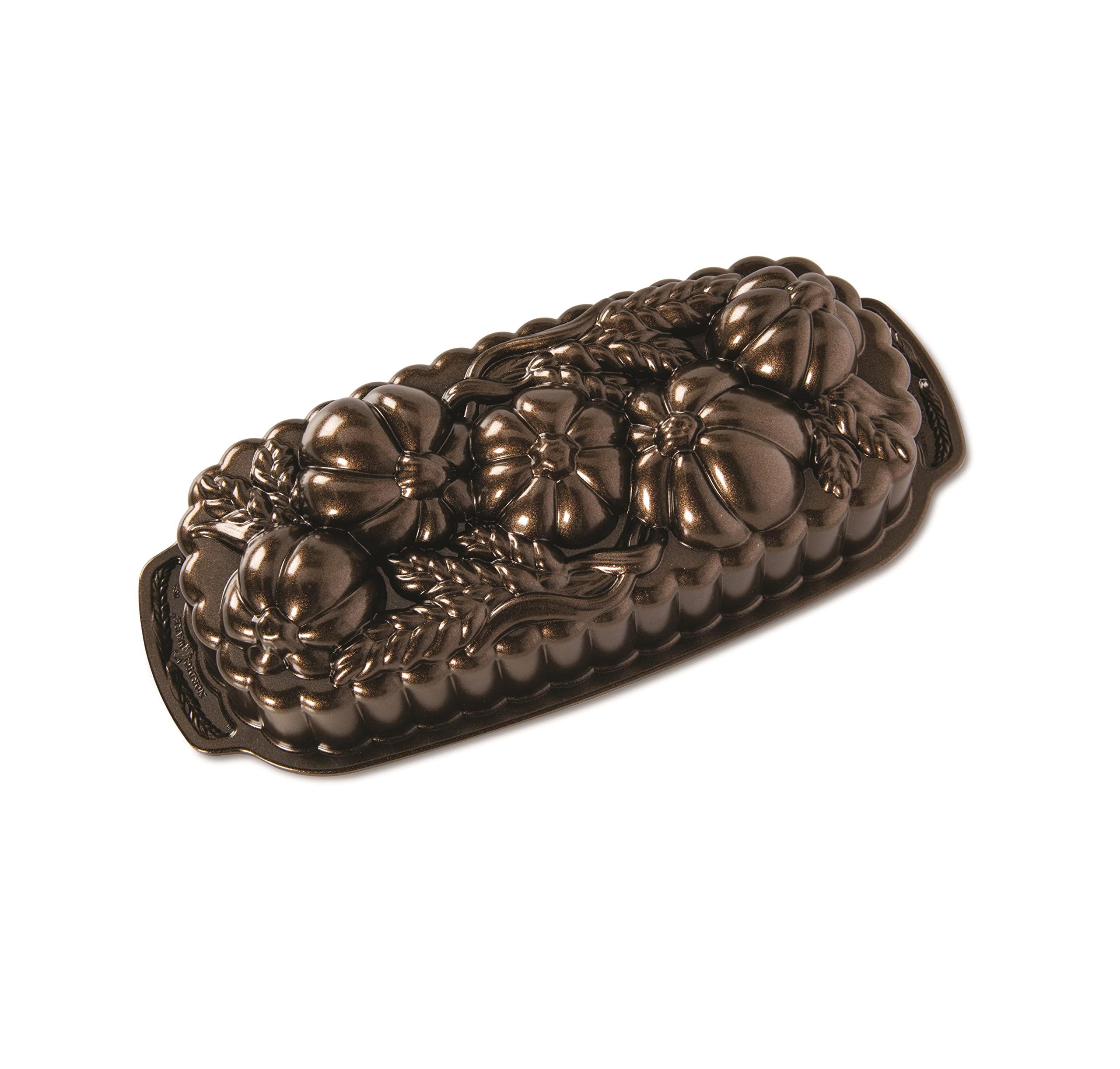 Nordic Ware Wheat & Pumpkin Loaf Tin, Cast Aluminium Cake Tin, Premium Non-Stick Pan Made in the USA, Colour: Bronze