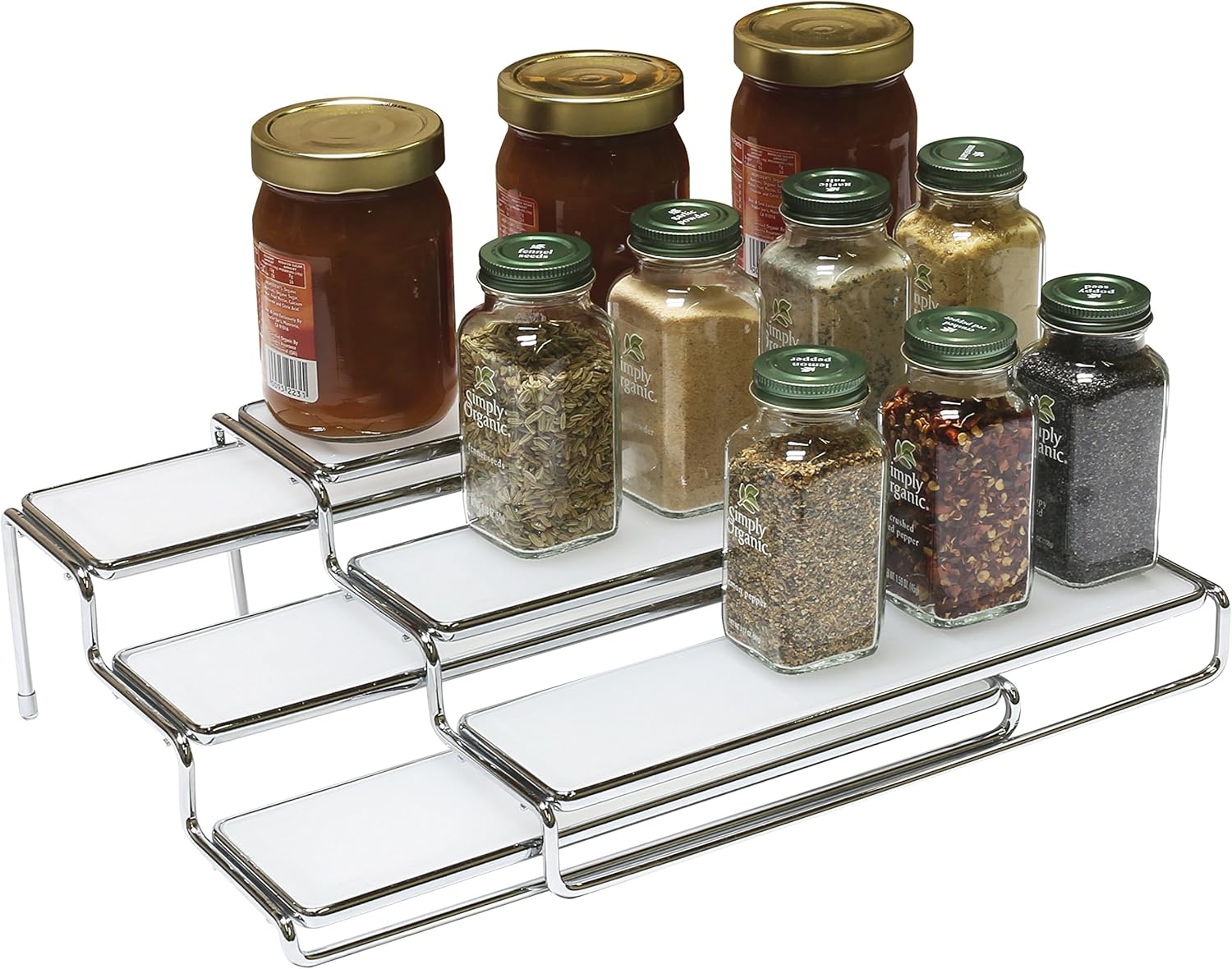 DecoBros 3 Tier Expandable Cabinet Spice Rack Step Shelf Organizer (12.5~25 Inch), Chrome: Home & Kitchen