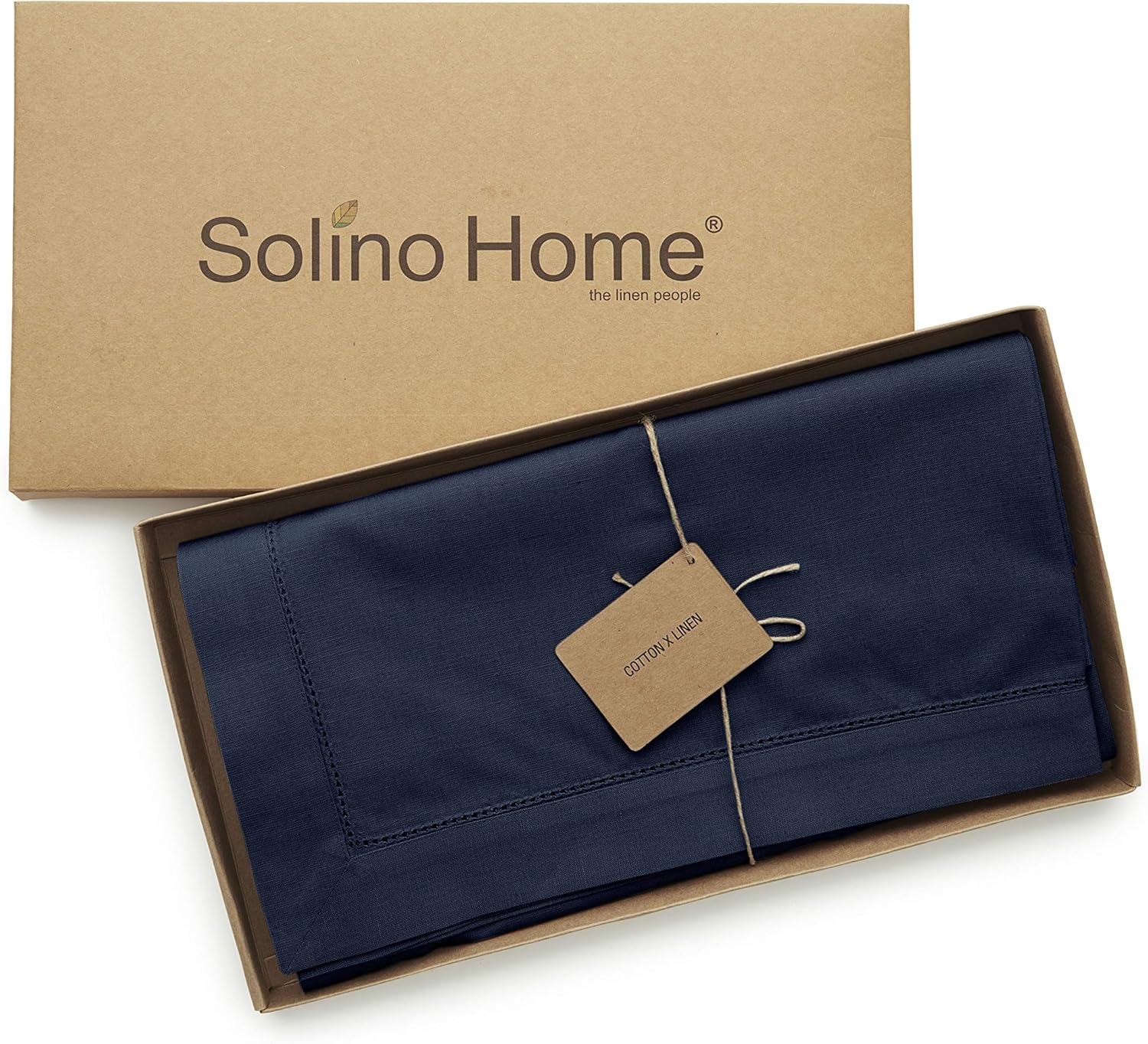 Solino Home Hemstitch Cotton Linen Tablecloth – 58 x 84 Inch, Natural Fabric Machine Washable - White Tablecloth for Indoor and Outdoor use: Home & Kitchen