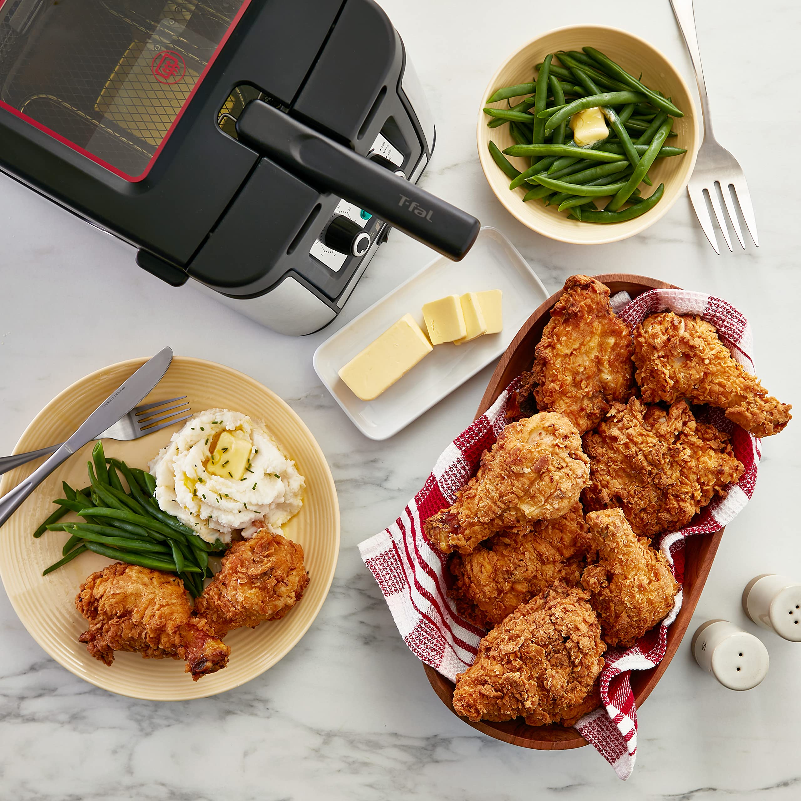 T-fal Deep Fryer with Basket, Electrics Stainless Steel 3.5 Liter Oil Capacity, 2.6 Pound Food Capacity 1800 Watts Easy Clean, Temp Control, Digital Timer, Oil Filtration, Dishwasher Safe Parts Silver