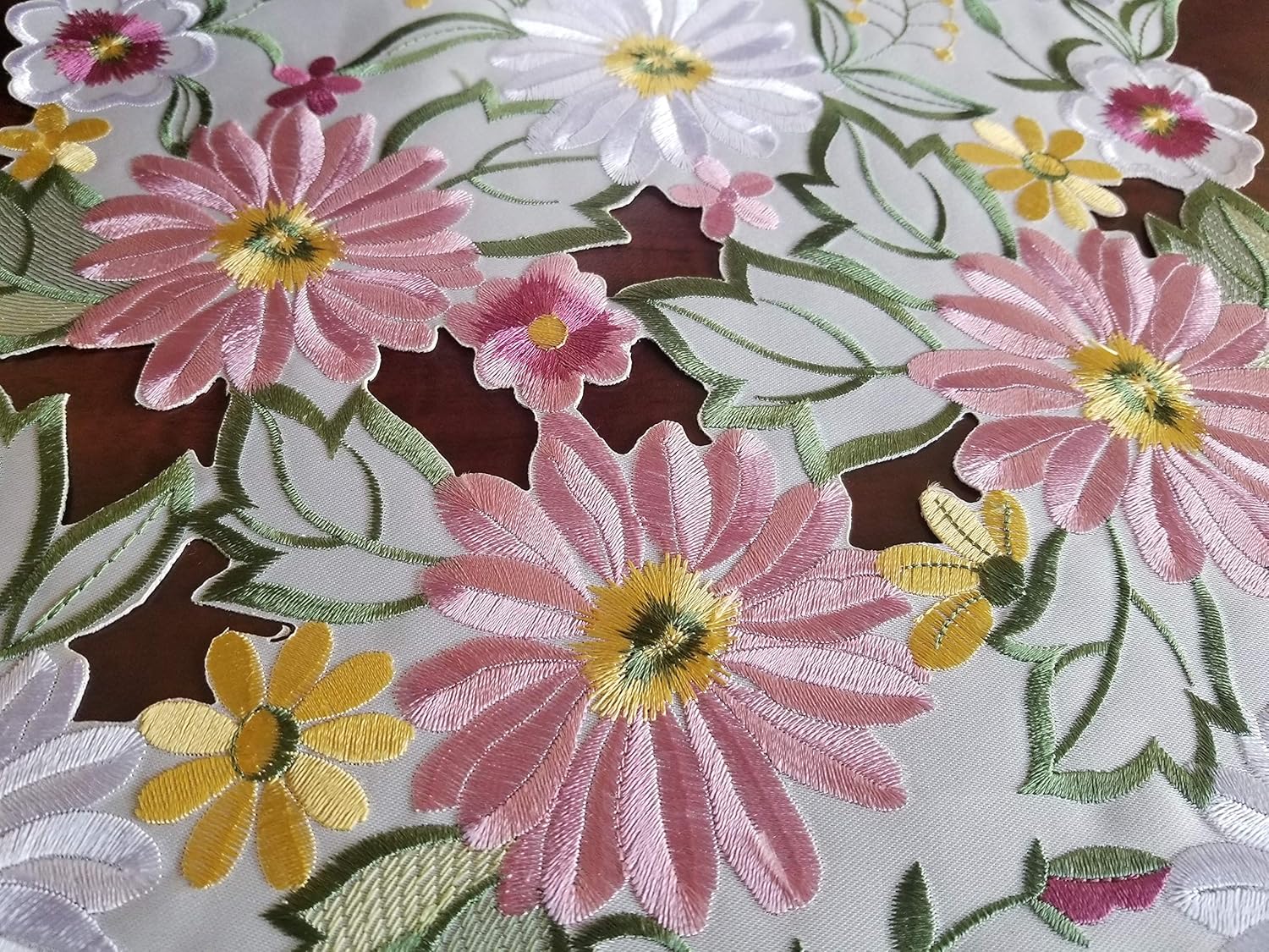 GRANDDECO Embroidered Flowery Table Runner,Applique Floral Daisy Cutwork Embroidered Table Linen, Home Kitchen Dining Tabletop Decoration, Runner 13"×68" (Runner 13"×68"（33x172cm）, Spring Color): Home & Kitchen