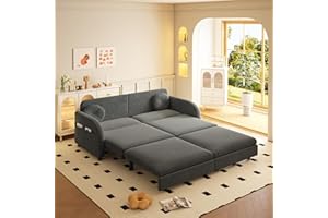 LuxyHoom 65.4'' Pull Out Couch Bed Queen Size, Chenille Sleeper Sofa Daybed, 3 in 1 Convertible Couches, Futon Sofa with 2 Pillows, Storage Pockets, USB, Loveseat for Small Spaces, Living Room, Grey