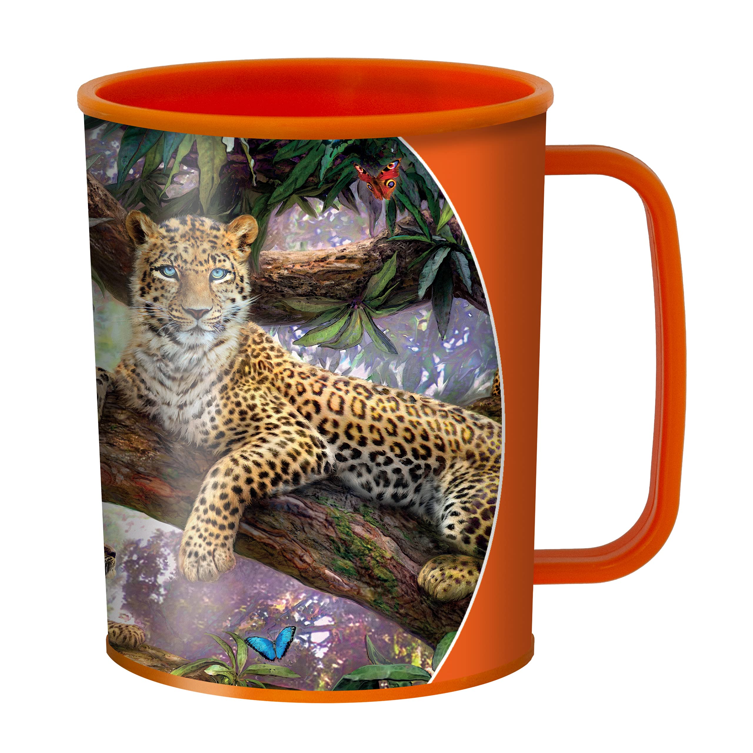 3D LiveLife Drinking Cup - Treetop Leopards from Deluxebase. 300ml Plastic Mug with Big Cat Theme, Reusable Coffee Cup, Portable Animal Tumbler for Camping, Picnic, Travel & Everyday Use.