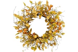 KORSMV 20" Fall Wreath Autumn Door Wreath with Pumpkin and Different Seed Berries for Front Door Outdoor Indoor Farmhouse Wall Home Harvest Festival Decor