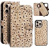 RMAWRAD Leather Case Compatible with iPhone 16 Pro Max Wallet 6.9",Genuine Leather 2-in-1 Magnetic Detachable Shockproof,Flip Folio Cover with Card Slot, Wireless Charging RFID Blocking