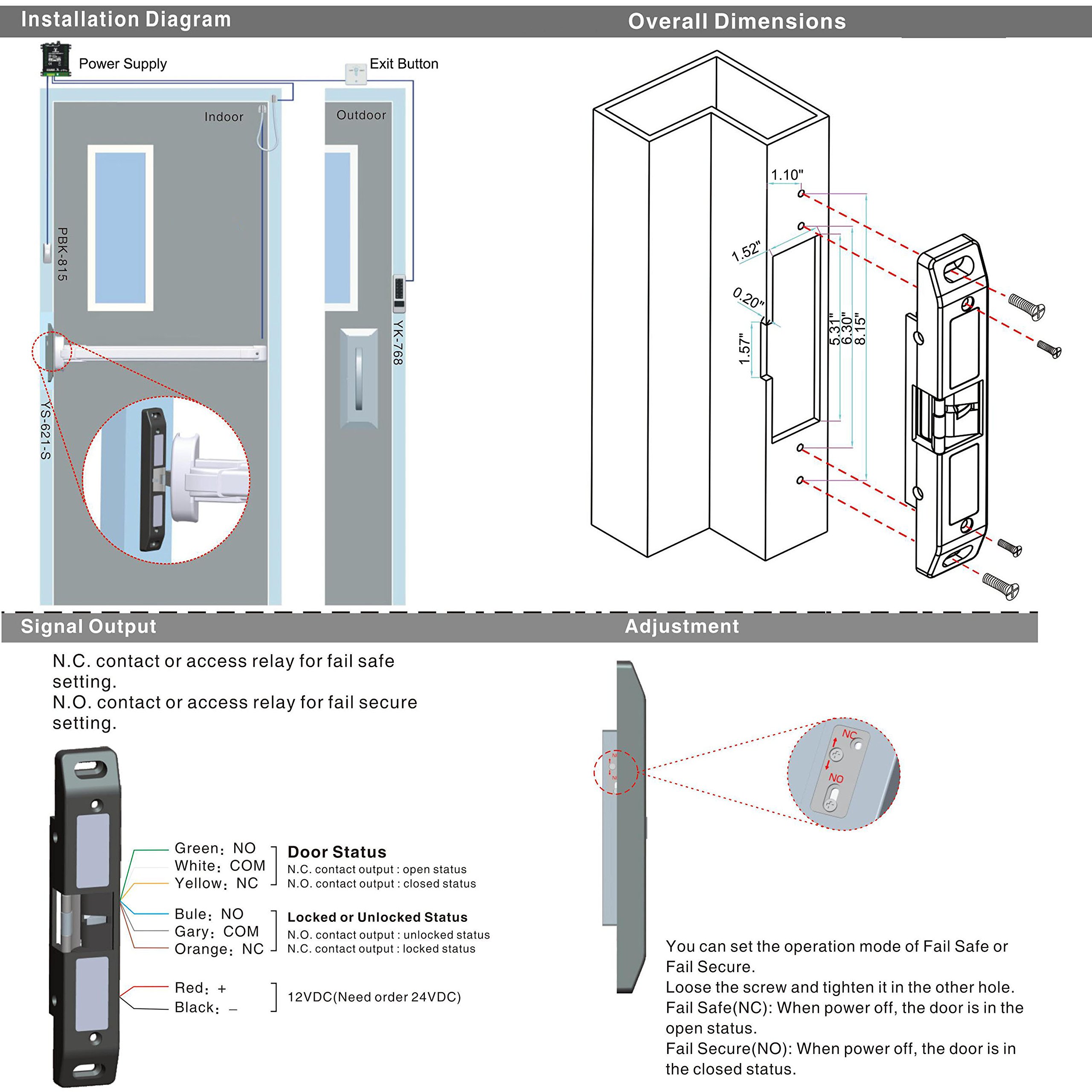 Access Control Electric Strike Lock - Fire Exit Emergency Door Panic - View #6